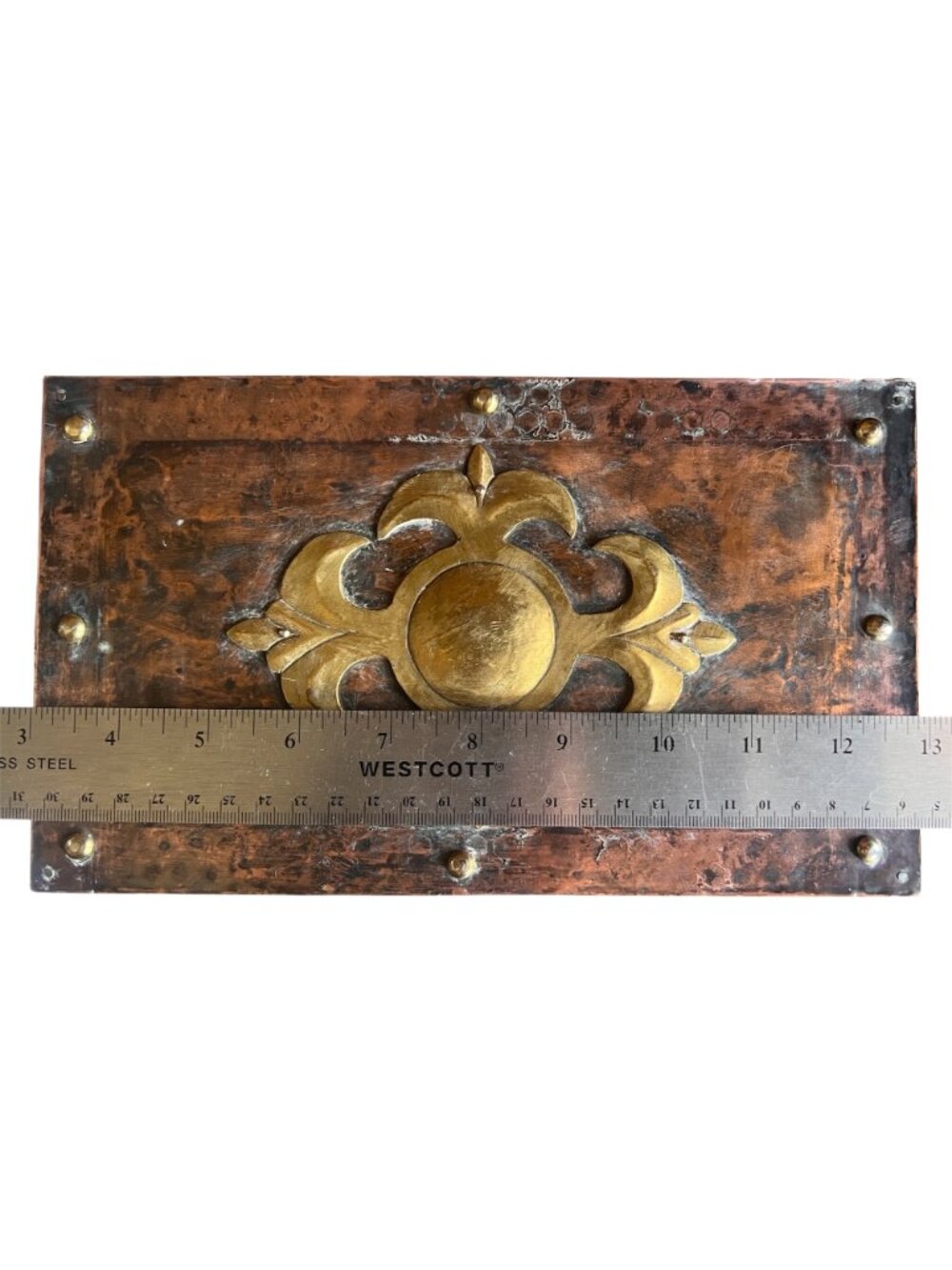 Antique Anglo-Indian Coper Clad Wood Box Brass Hardware & Handles c.1900 Patina - Picture 3 of 16